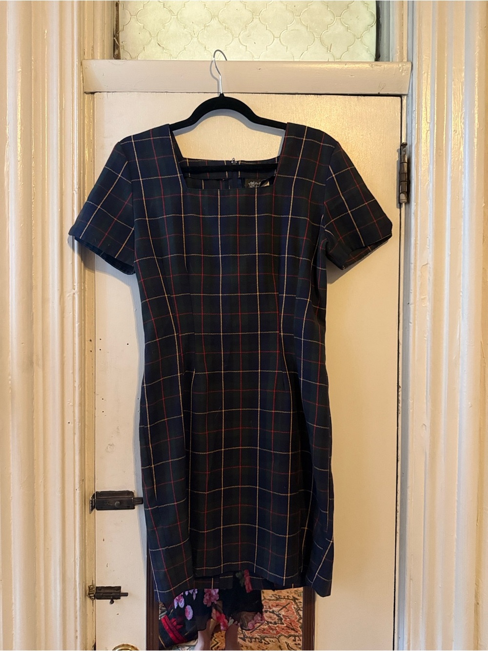 Vintage 90’s La Belle Fashions Inc. Office Siren Plaid Square-Neck Dress